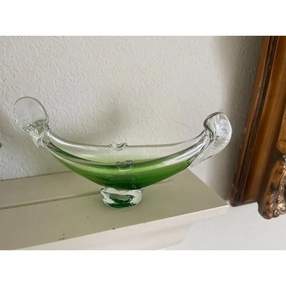 MURANO Art Glass ~ GONDOLA BOAT ~ Green Vintage Italy Italian Fine Handmade Scul